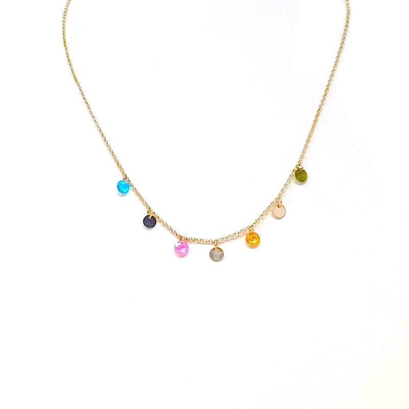 Gargantilla de plata con cristales de colores y colgantes redondos de plata Pleiades