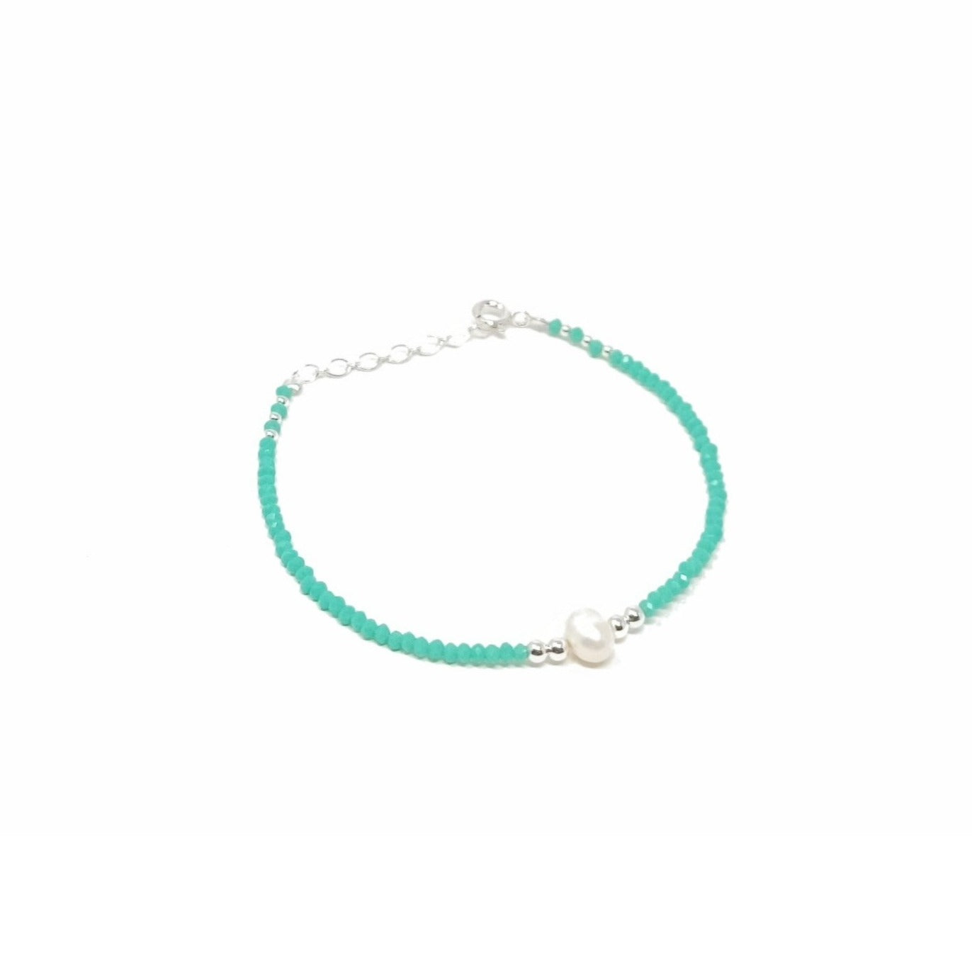 Pulsera de plata para mujer con piedras verdes y perla