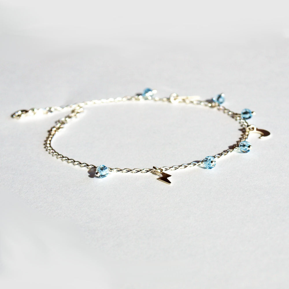 Pulsera de plata para mujer con chatones y bolas de cristal