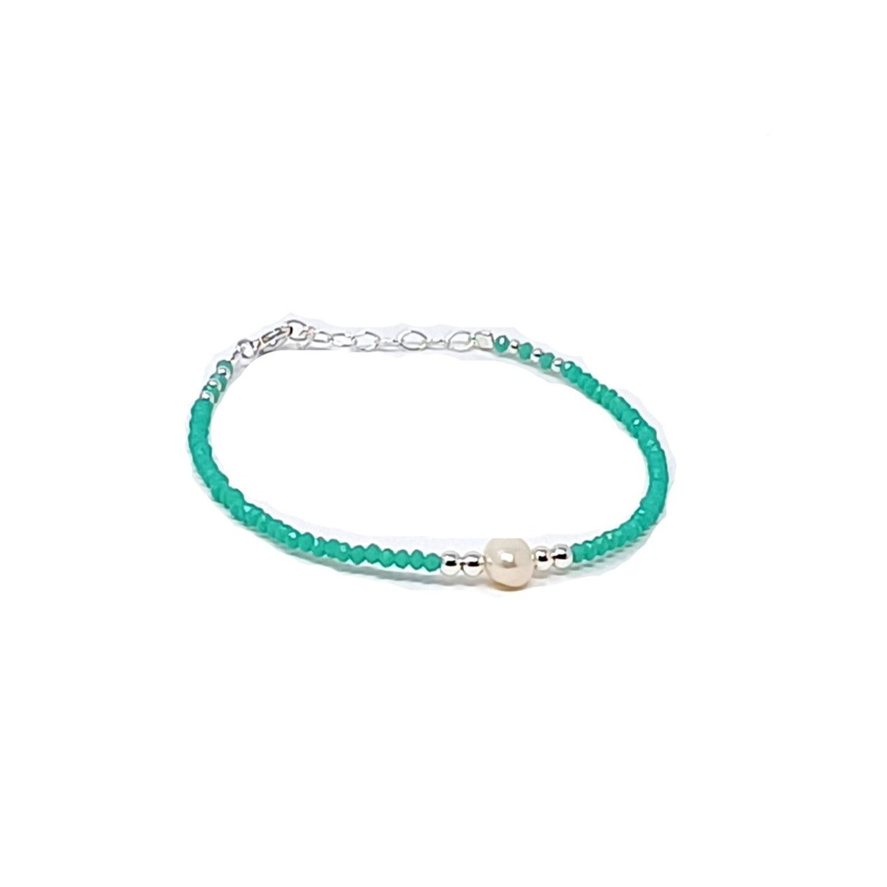 Pulsera de plata para mujer con piedras verdes y perla