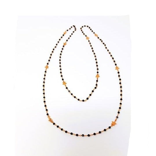 Collar largo con gemas de Espinela Negra y cadena dorada