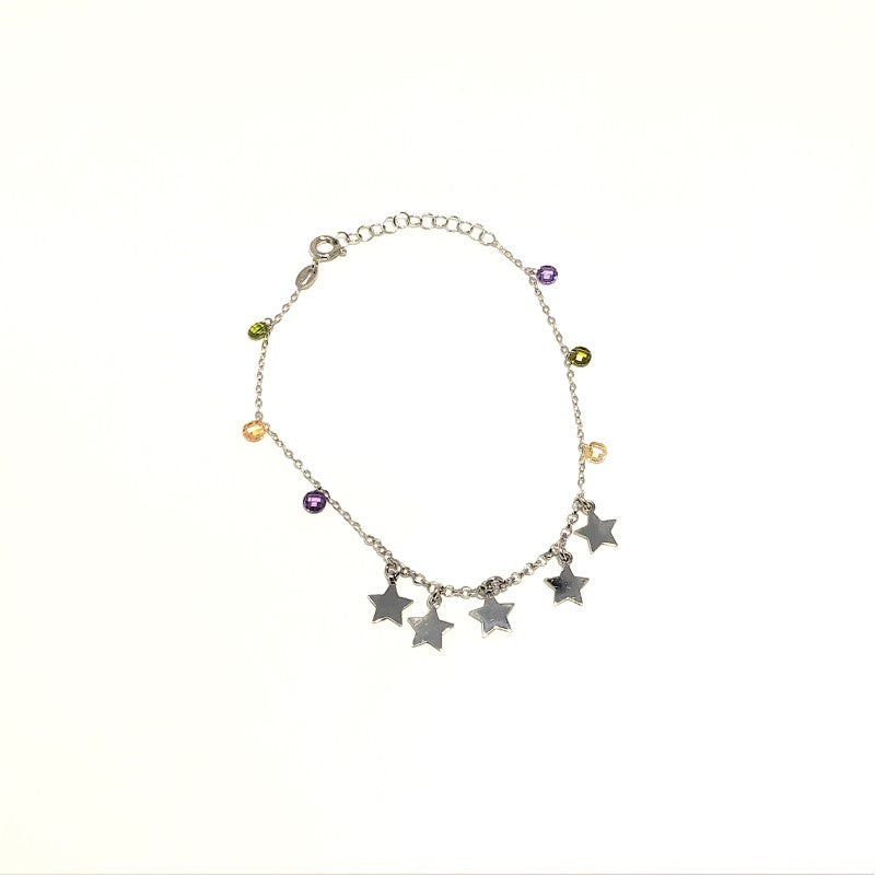 Pulsera de plata con chapitas y cristal checo colores