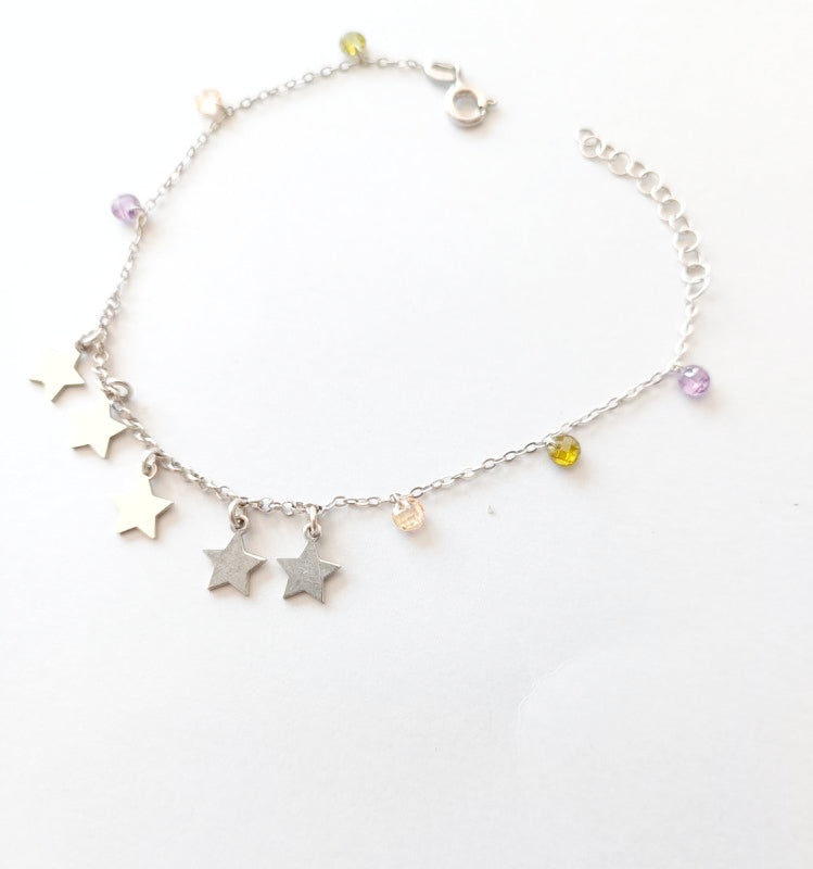 Pulsera de plata con chapitas y cristal checo colores